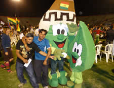 Dancing coca leaves at closing rally of the 